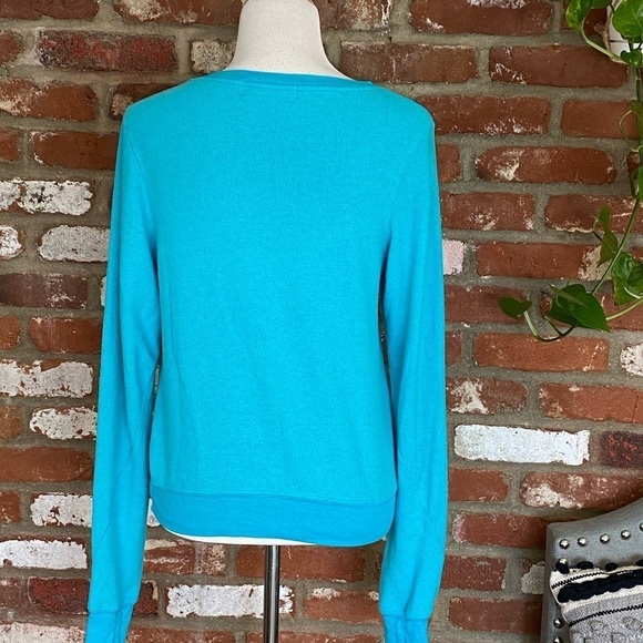 WILDFOX Aqua Blue and white graphic Hell No Cardio Pullover Sweater Size XS - Picture 4 of 7